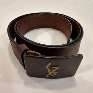 Browning Buckmark Leather Belt Mens 40 Brown Brass Logo Buckle‎ | Rugged Western